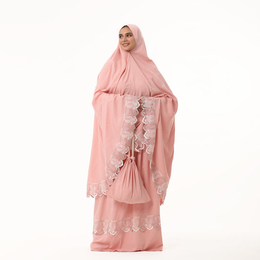 Prayer Dress Dantel Pink - Noury Hub